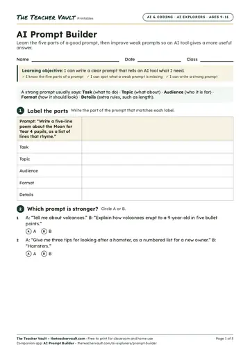 Page 1 of the AI Prompt Builder worksheet