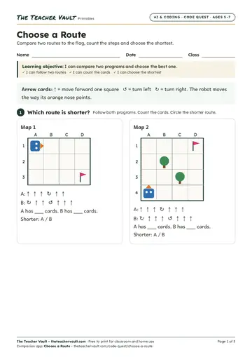 Page 1 of the Choose a Route worksheet