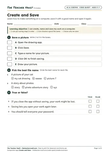 Page 1 of the Create and Save worksheet