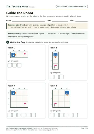 Page 1 of the Guide the Robot worksheet