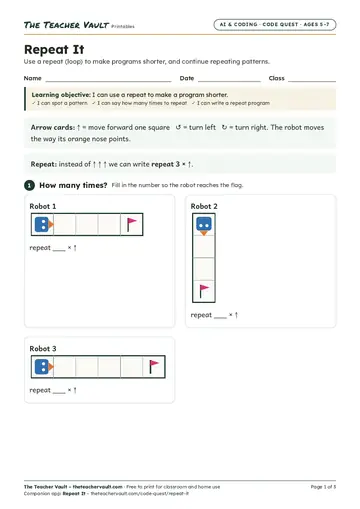 Page 1 of the Repeat It worksheet