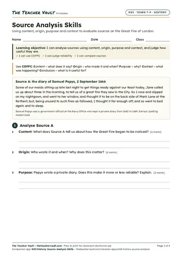 Page 1 of the Source Analysis Skills worksheet